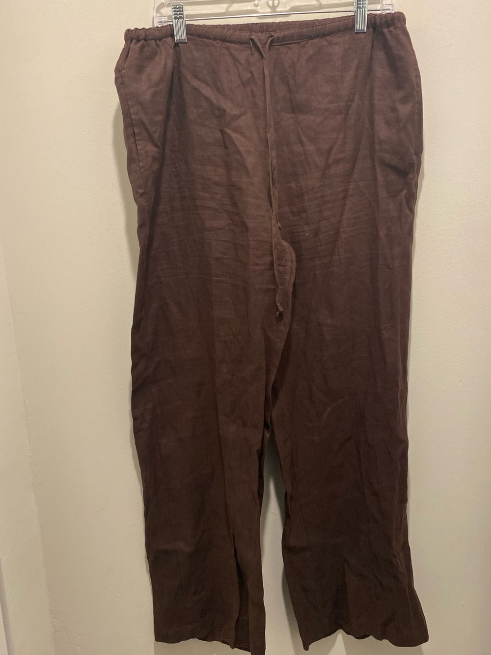 Sunny Leigh Drawstring Casual 100% Linen Pants Brown Women’s Size L EUC